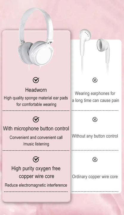 Wired 3.5mm Bass Stereo Headphones – Foldable with Microphone, Adjustable for PC, MP3 & Mobile Devices