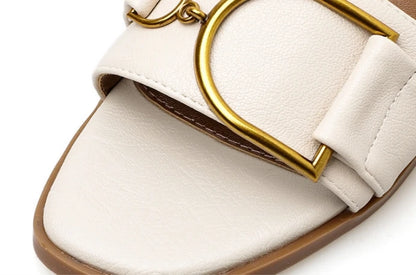 Women’s Flat Slippers — Summer Leather Square Toe Flats, Designer Slides & Luxury Sandals
