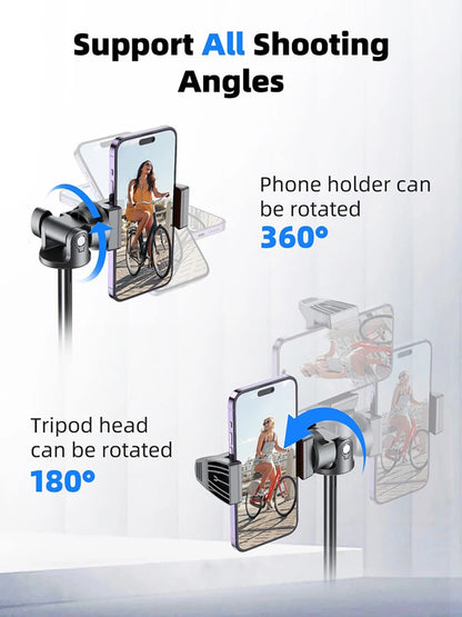 Selfie Stick Tripod for iPhone 15-12, Pro Max, Samsung & GoPro – Lightweight with Wireless Bluetooth Remote & Tripod Stand