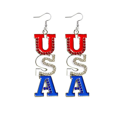American Flag Drop Earrings - USA Patriotic Red White Blue 4th of July Jewelry Accessories for Women
