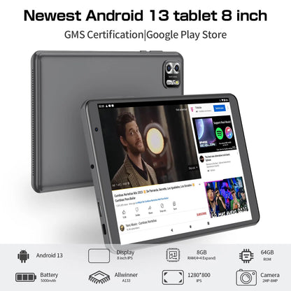 PRITOM 8 Inch Android Tablet | 8GB RAM, 64GB ROM | Expandable 1TB Storage | 1280x800 IPS Screen | 5000mAh Battery | Dual Camera | WiFi