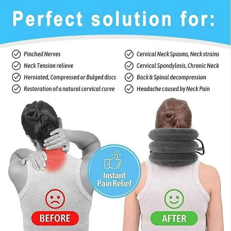 Inflatable Neck Support Cushion - Air Cervical Traction Device for Pain and Stress Relief, Comfortable Massage Neck Pillow