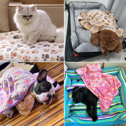 Soft Fluffy Pet Bed Mat - Cute Paw & Elephant Pattern Travel Blanket for Warm Dog and Cat Comfort