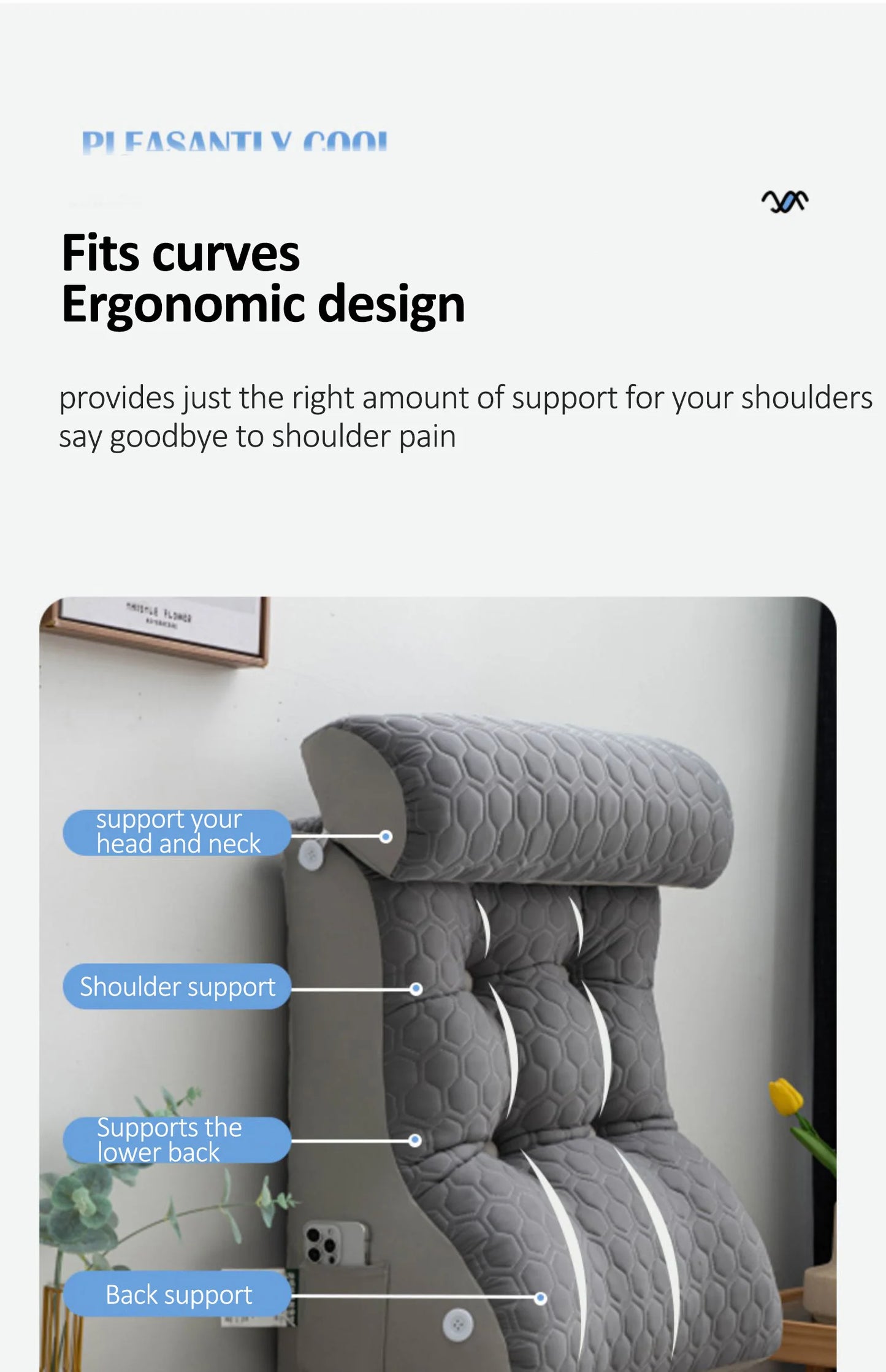 Soft Lumbar Bedside Cushion – Wedge Pillow for Back Support, TV Lounger & Reading, Decorative Bed Pillow