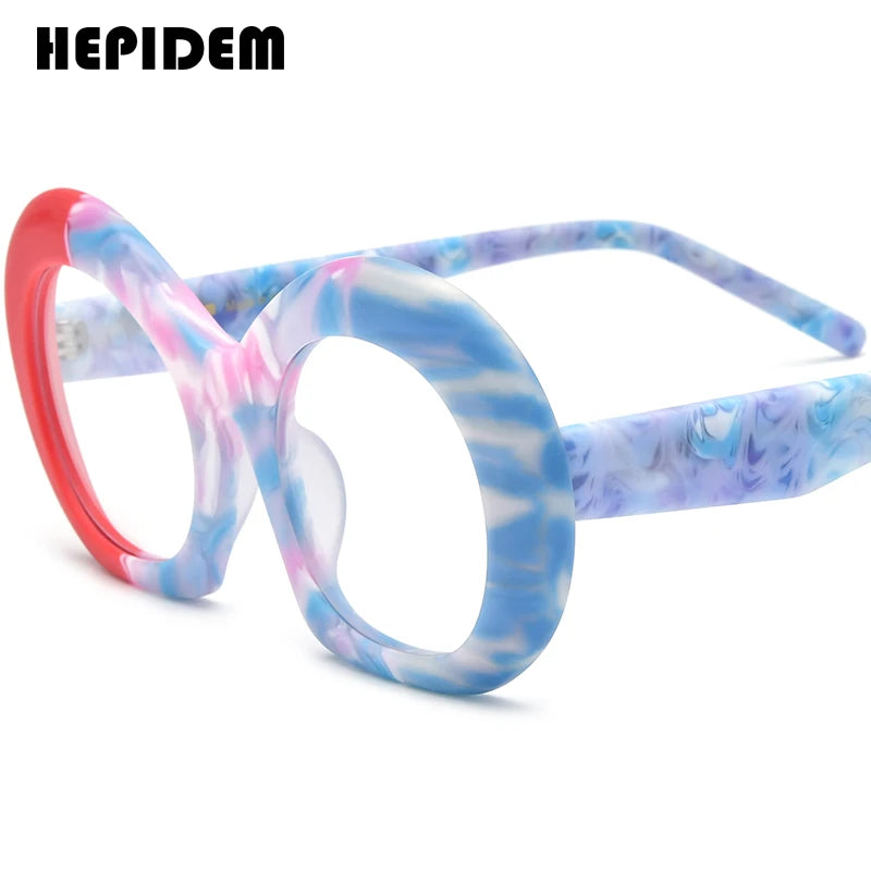 FONEX HEPIDEM Acetate Eyeglass Frames - Retro Round Vintage Eyewear for Men & Women