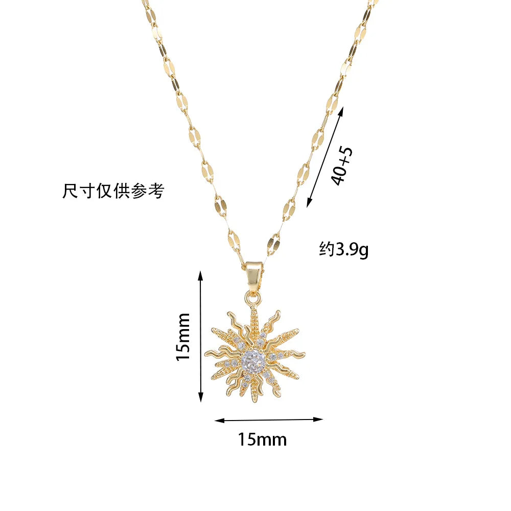 Light Luxury Gold Zircon Flower Pendant Necklace for Women - Elegant Party Jewelry Gift
