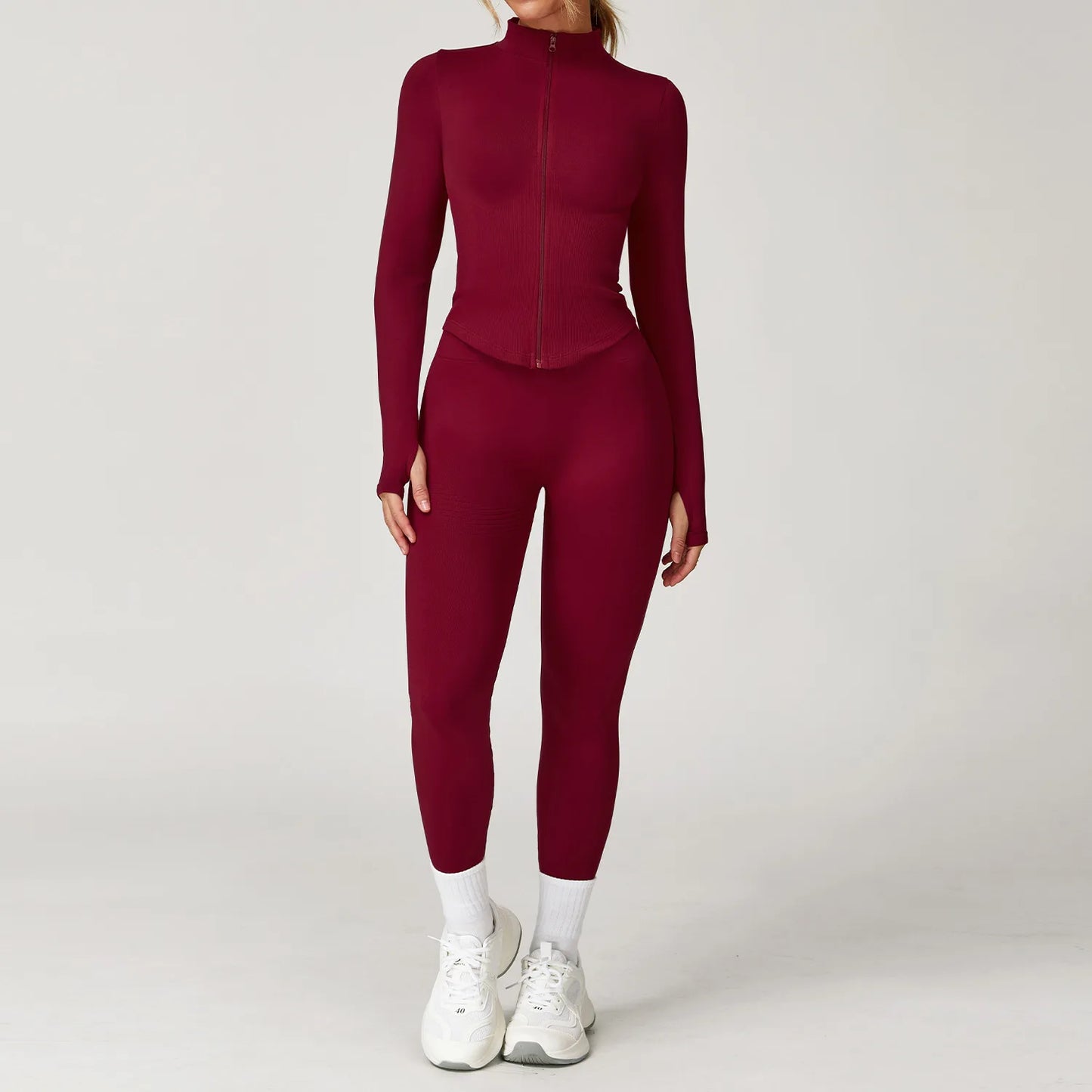 Women’s Seamless 2/3 Piece Yoga Set – Fitness Workout Sportswear with Leggings, Sports Bra & Long Sleeve Gym Outfit
