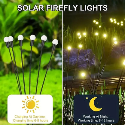 10 Lights Solar Lawn Lamp - LED Wind-Driven Firefly Ground Plug Garden Light for Ramadan & Festival Decoration
