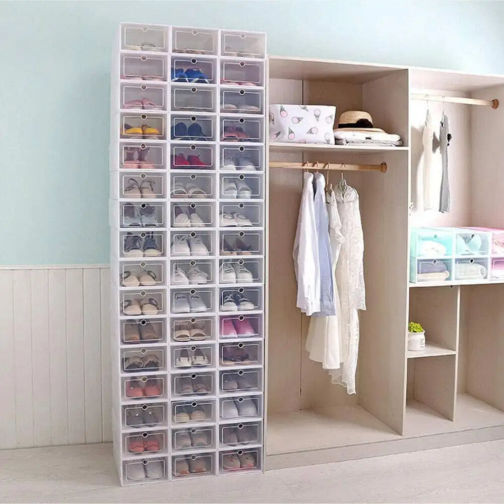 Foldable Shoe Storage Boxes Set - 20/24PCS Stackable Clear Plastic Shoe Organizer Cases for Home Closet Storage