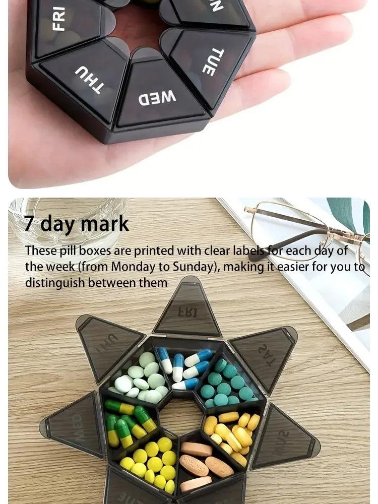 2Pcs 7-Day Pill Storage Box – Mini Travel Medicine Dispenser with 7 Compartments, Plastic Sealer Box