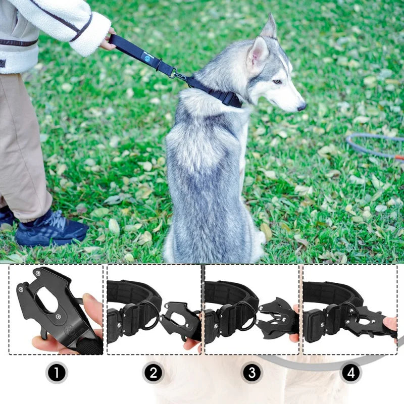 Heavy-Duty Nylon Dog Collar with Traffic Lead – Short Military-Style Leash with Metal Buckle for Large Dogs & Puppies