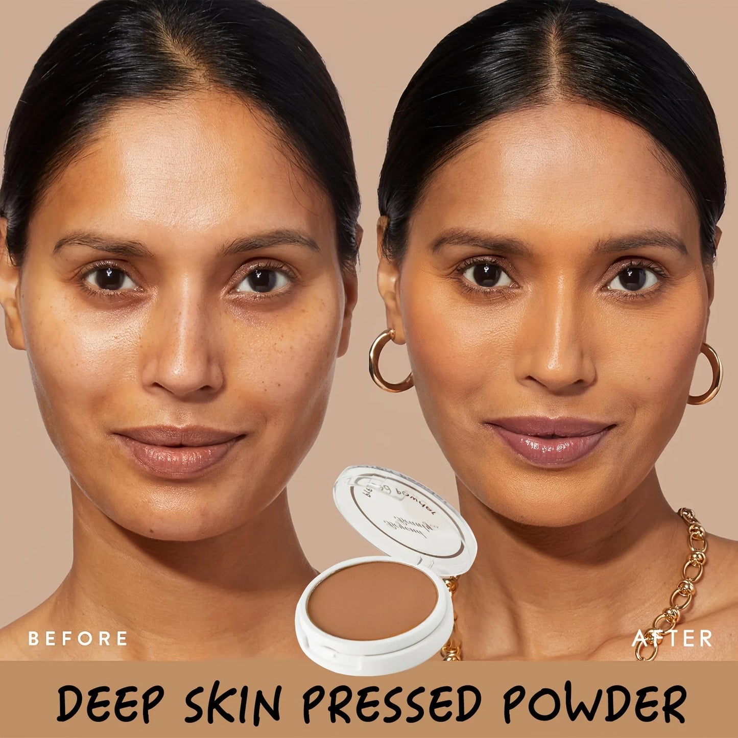 Wheat Bronzing Powder for Dark Skin - Matte Finish, Sweatproof & Oil Control Foundation Concealer with Puff & Mirror