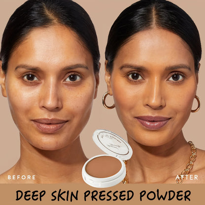 Wheat Bronzing Powder for Dark Skin - Matte Finish, Sweatproof & Oil Control Foundation Concealer with Puff & Mirror