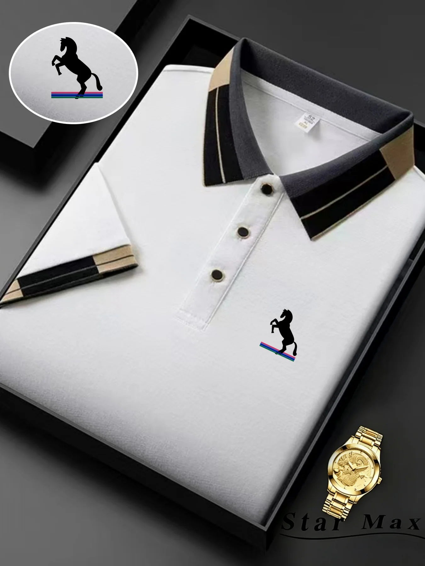 Men’s Luxury Horse Embroidered Polo Shirt - Milan Style Short Sleeve Casual Business Summer T-Shirt