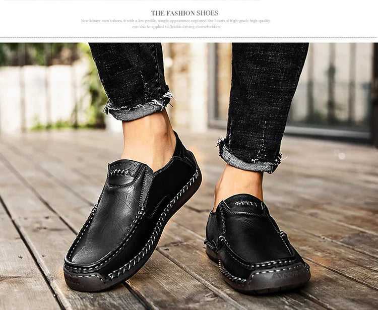 Handmade Leather Men’s Loafers – Casual Slip-On Flats, Comfortable Outdoor Walking Shoes