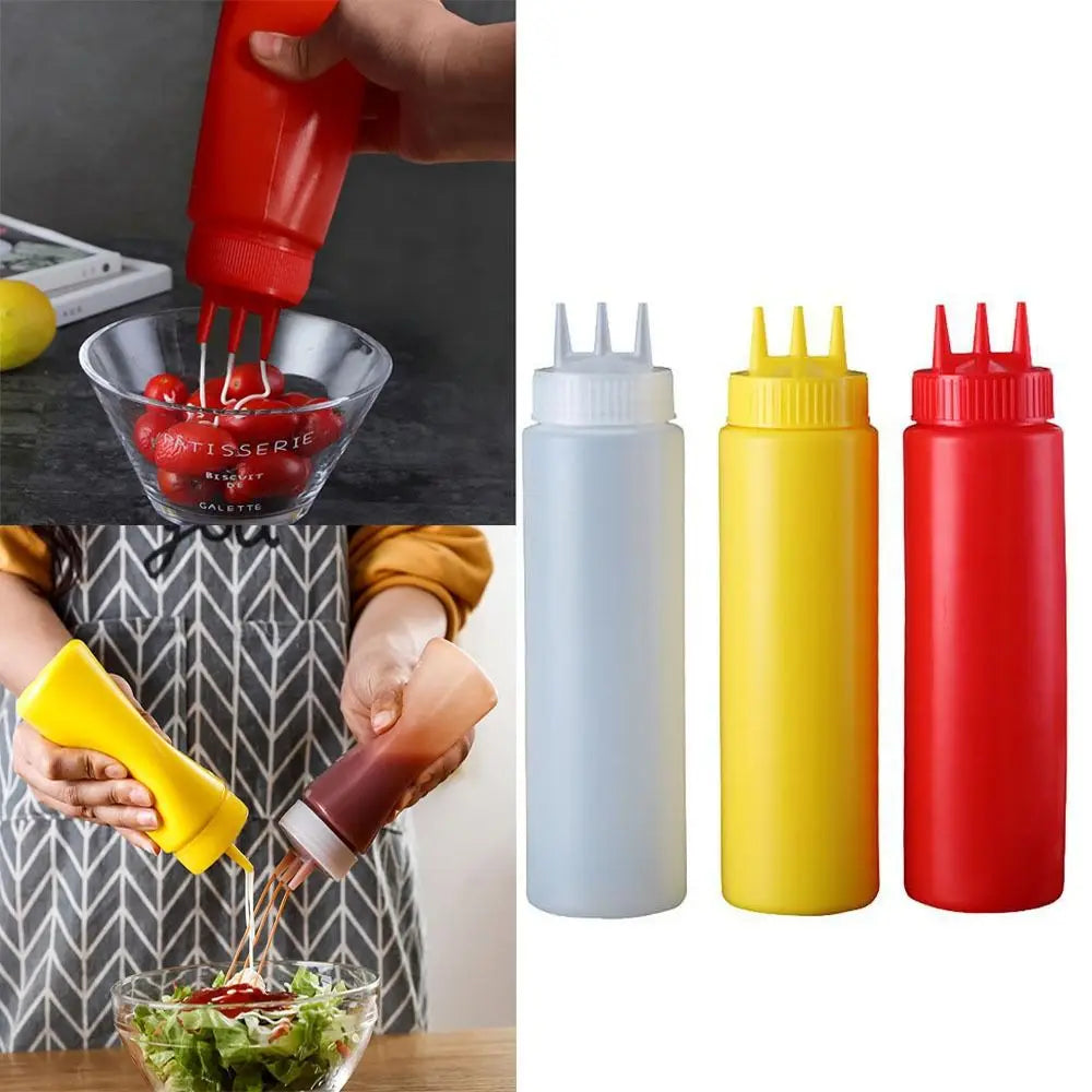Plastic Squeeze Sauce Bottle – Graduated Jam & Salad Container with 3 Nozzles