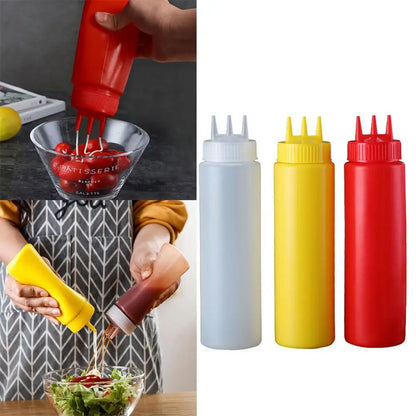 Plastic Squeeze Sauce Bottle – Graduated Jam & Salad Container with 3 Nozzles