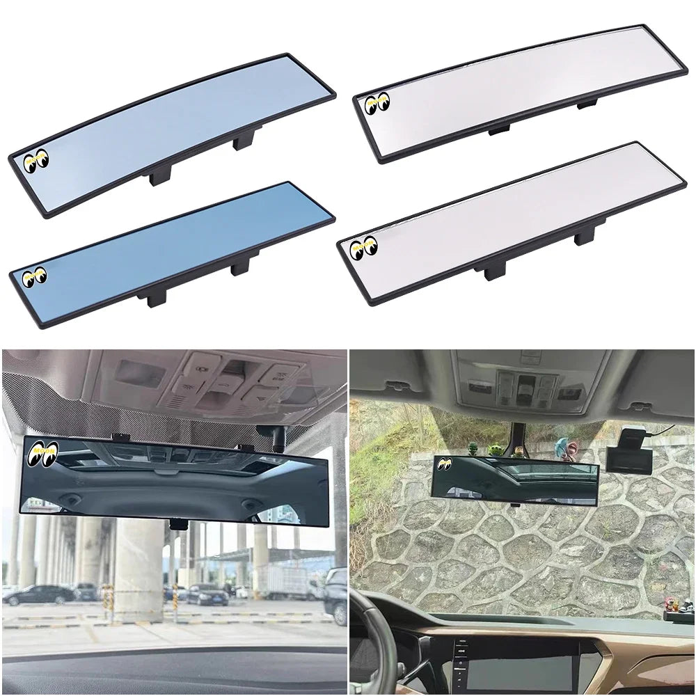 JDM Panoramic 300mm Rearview Mirror - Broadway Style Wide Angle Mooneyes Yellow Car Interior Mirror