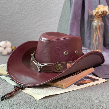 Faux Leather Western Cowboy Hat — Vintage Panama Sombrero Jazz Cap for Men & Women