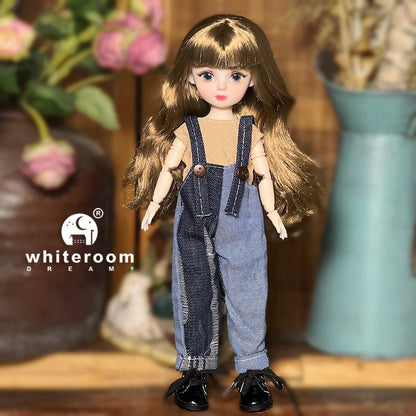 30cm 1/6 BJD Ball Jointed Doll – Starry Gray Eyes with Lolita Fashion Dress, DIY Toy Gift for Girls