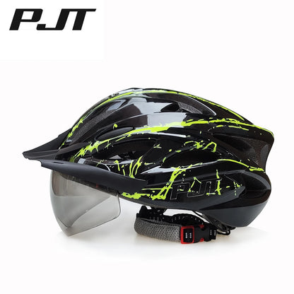 PJT 4-in-1 Lightweight Cycling Helmet - 18 Breathable Holes, Detachable Sun Visor & Goggles for Adults, Road & MTB Bike Helmet