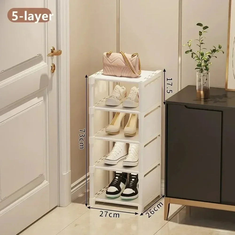 Multiple Layers Shoe Organizer Rack - Space-Saving Stackable Shelf for Wall Corner, Adjustable Shoe Storage Cabinet