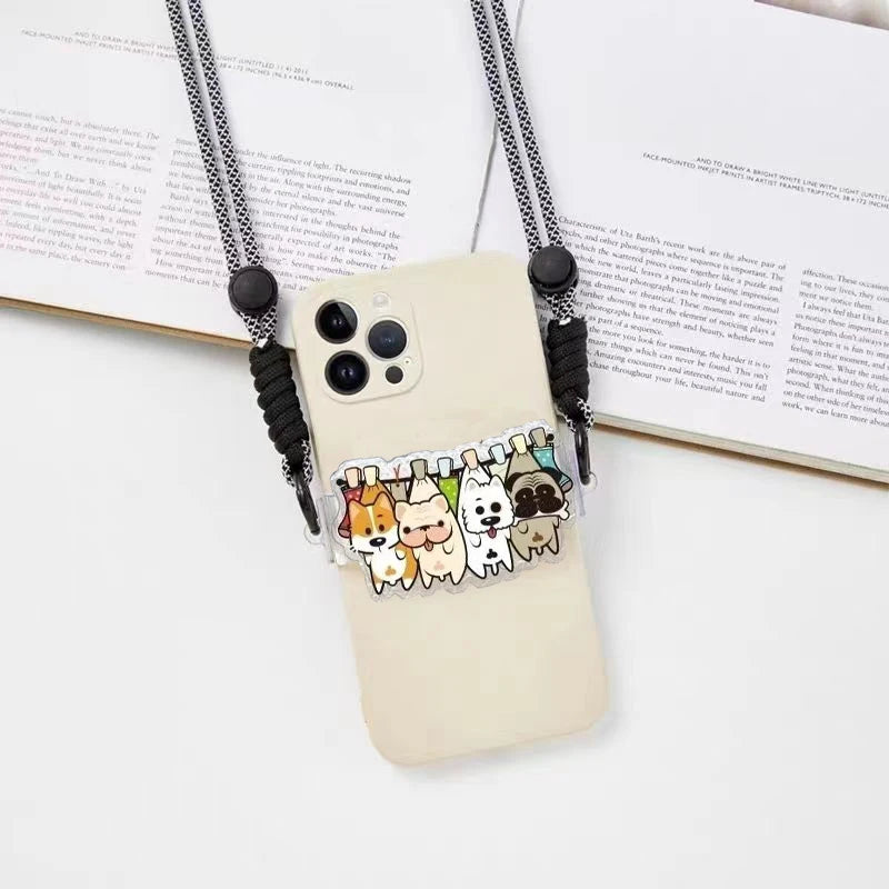 Cute Cartoon Cat & Dog Phone Lanyard – Adjustable Crossbody Shoulder Strap, Back Clip Hanging for Universal Mobile Phones