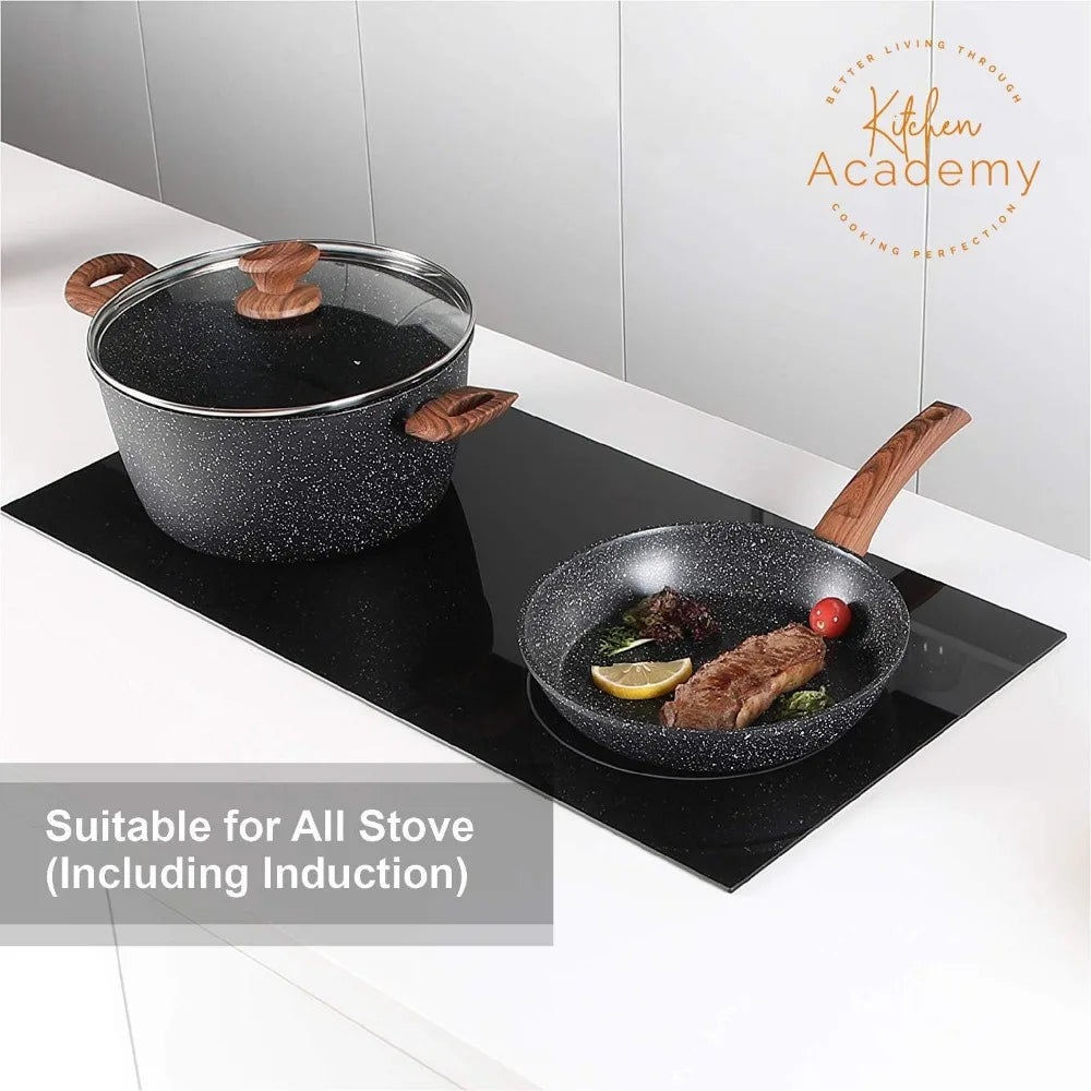 12 Piece Granite Black Nonstick Cookware Set - Induction Ready Pots and Pans