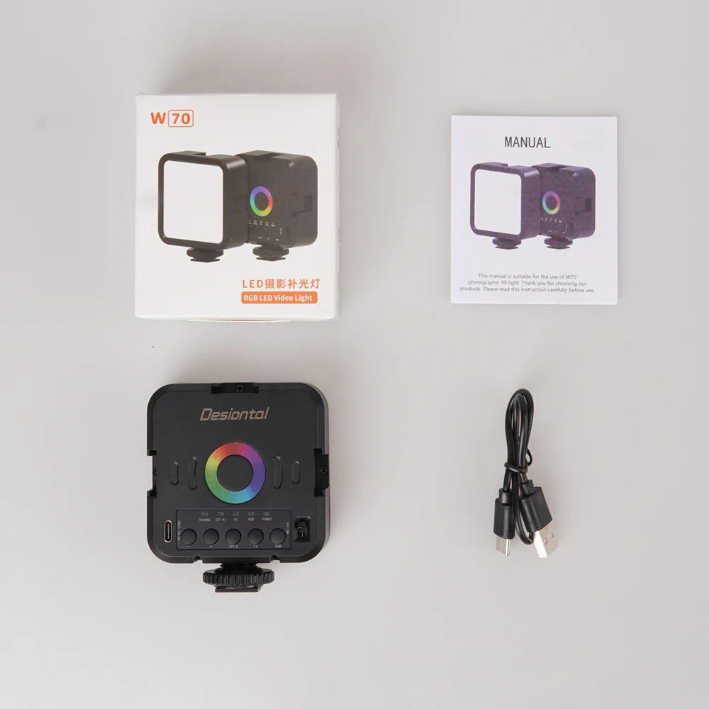 Mini RGB Portable LED Fill Light – Adjustable Hot Shoe Light for Live Photography & Mobile Cameras