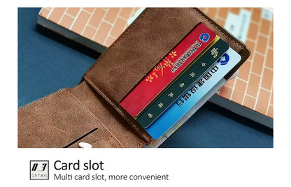 Retro Men’s Leather Wallet – Slim Money Purse with Coin Bag & Zipper, Stylish Dollar Design