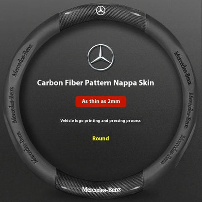 Mercedes-Benz Carbon Fiber Leather Steering Wheel Cover — Anti-Slip Fit for A/B/C/E/S/V/R-Class, C43, CLA, GLA, GLB, GLC, GLK, SLK, SL, Vito