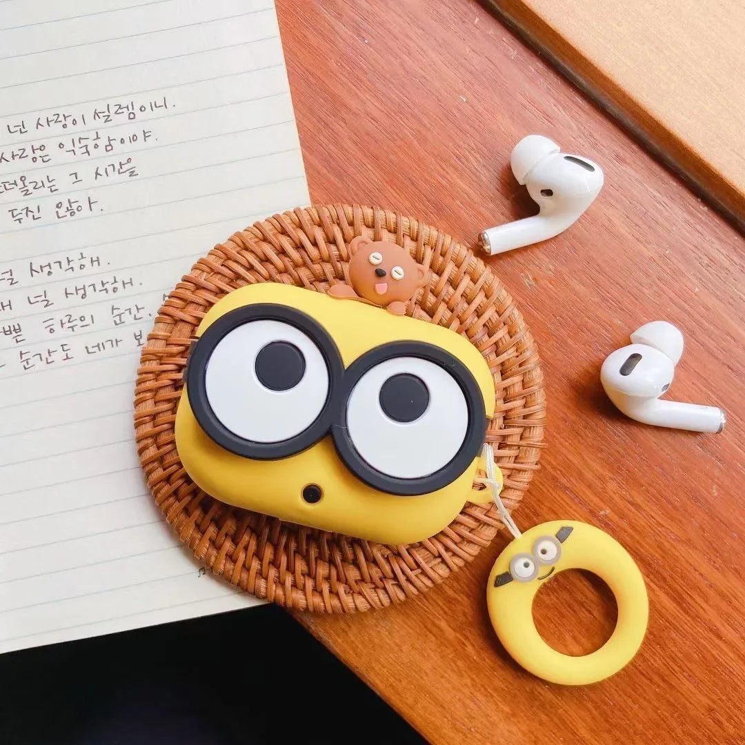 3D Cartoon Bear Silicone Case for AirPods 4 & AirPods Pro 2 — Cute Big Eyes Earphone Cover 2024