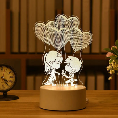 2024 Valentine's Day 3D Love Lamp: Acrylic Bear and Rose LED Night Light, Perfect Gift for Kids' Birthdays, Rabbit Easter Decor, and Wedding Decoration