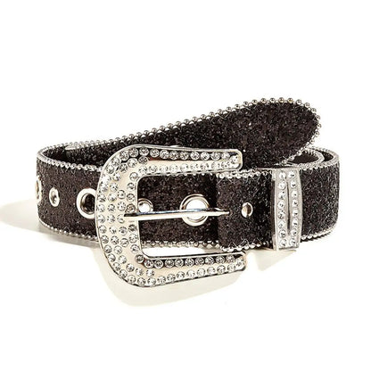 Skull Rivet Rhinestone PU Leather Belt – Trendy Solid Color Cowgirl & Cowboy Belt for Women & Girls