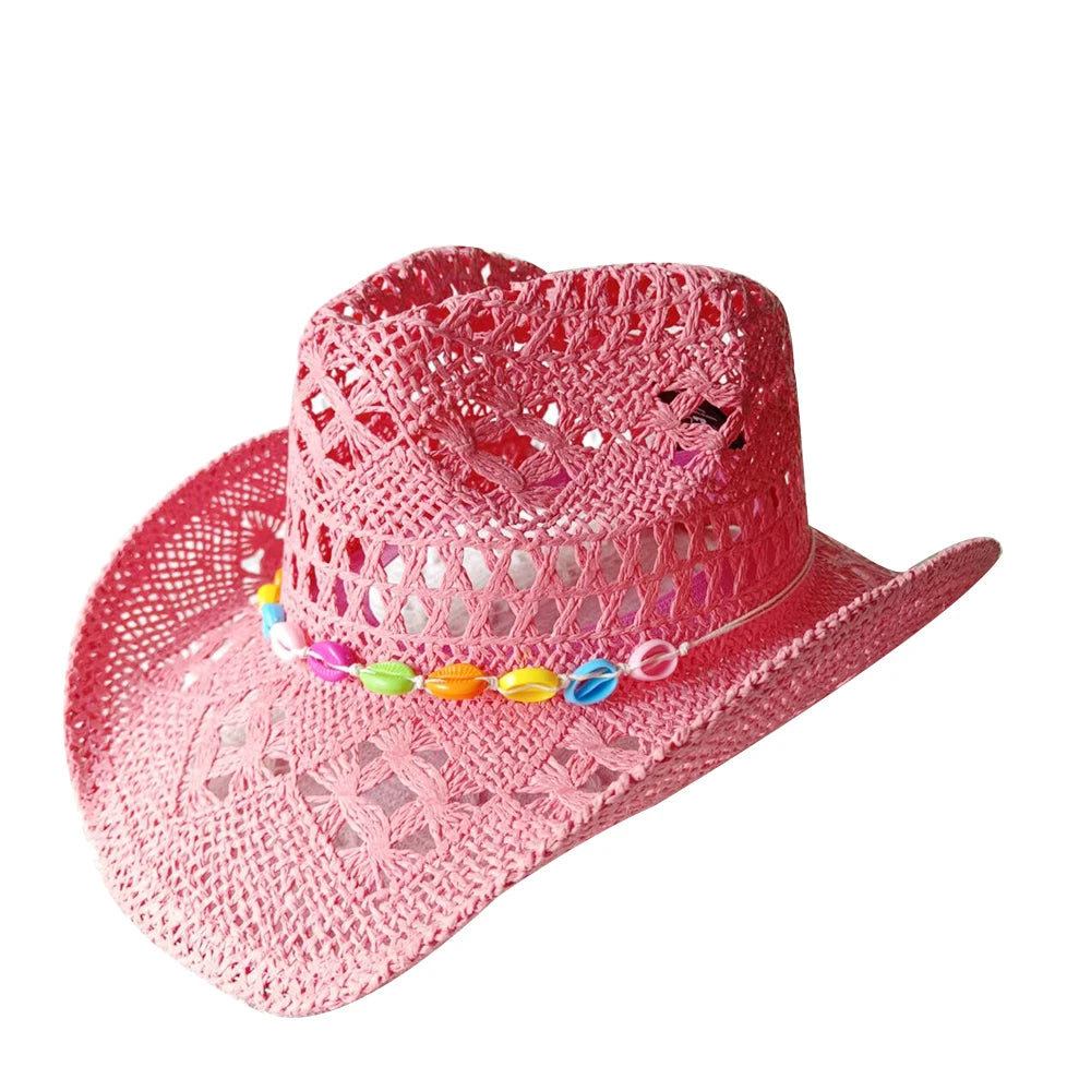Melesh Western Women's Mint Green Cowboy Hat – Straw, Wide Brim, Plasticity Strong for Sunshine & Beach Wear