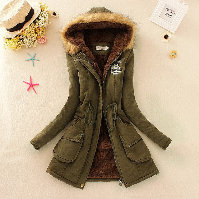 2024 Women's Winter Cotton Jacket – Slim Fit Hooded Parka, Embroidered Padded Warm Casual Overcoat
