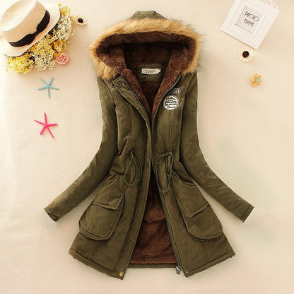2024 Women's Winter Cotton Jacket – Slim Fit Hooded Parka, Embroidered Padded Warm Casual Overcoat
