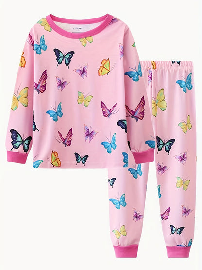 Girls Unicorn Cartoon Pajama Set – Long Sleeve Two-Piece Sleepwear for Kids