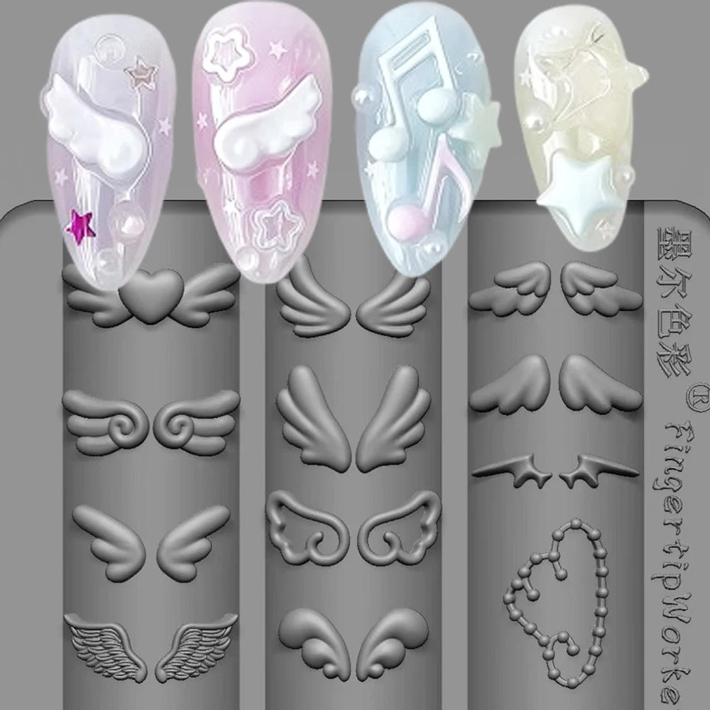 3D Angel Wings Nail Art Silicone Mold - Reusable Clear DIY Manicure Template for Gel Nail Charms