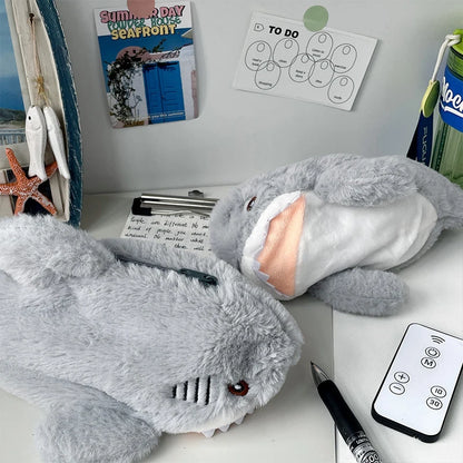 Large Capacity Plush Shark Pencil Case – Cute Ocean-Themed Pen Pouch, Portable Cosmetic & Storage Bag