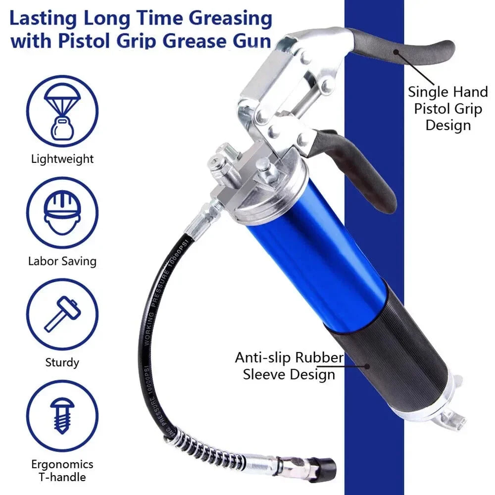 Manual Grip Grease Gun – 400CC Aluminum Alloy Mini Grease Injector, 6000-7000PSI with Flexible Hose