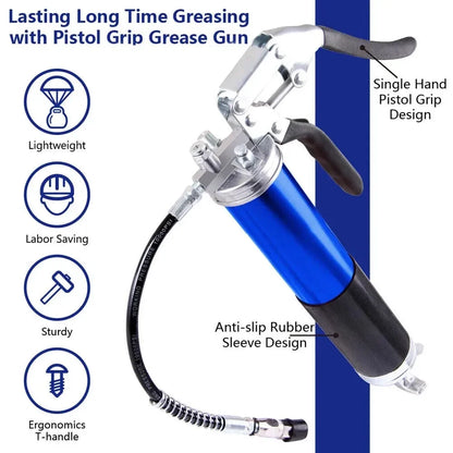 Manual Grip Grease Gun – 400CC Aluminum Alloy Mini Grease Injector, 6000-7000PSI with Flexible Hose
