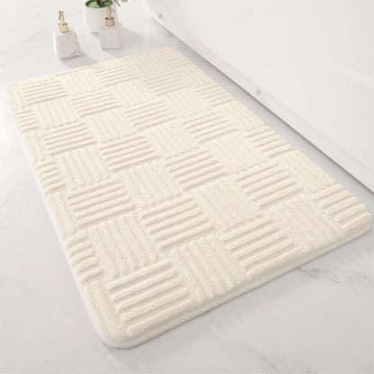 Thickened Absorbent Striped Floor Mat - Solid Color Non-Slip Cotton Velvet Bathroom & Bedroom Carpet
