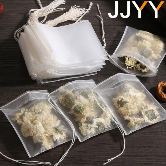 100 Pcs Disposable Tea Filter Bags with String – Food Grade Non-Woven Tea Infuser Bags for Loose Leaf Tea, Herbs & Spices (JJYY)