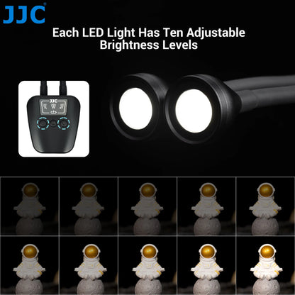 JJC LED Macro Arm Light - Adjustable 10-Level Brightness Photography Lighting for Canon Nikon Sony Olympus Fujifilm DSLR Cameras