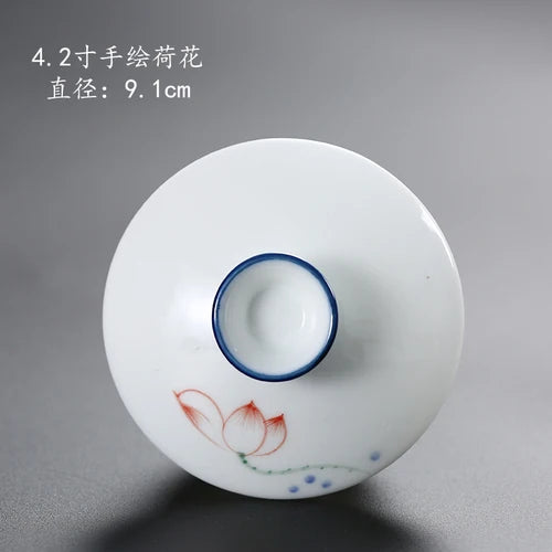 Ceramic Sancai Tea Bowl with Lid – Blue & White Porcelain Cover for Kungfu Tea Set Household Accessories