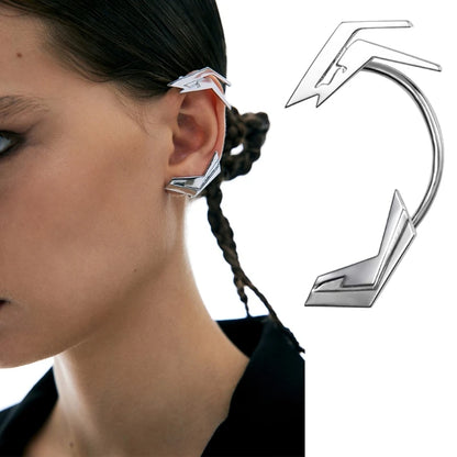 Unisex Silver Ear Clips – Futuristic Skeletal Spine Ear Hooks Jewelry for Y2K Trendsetters