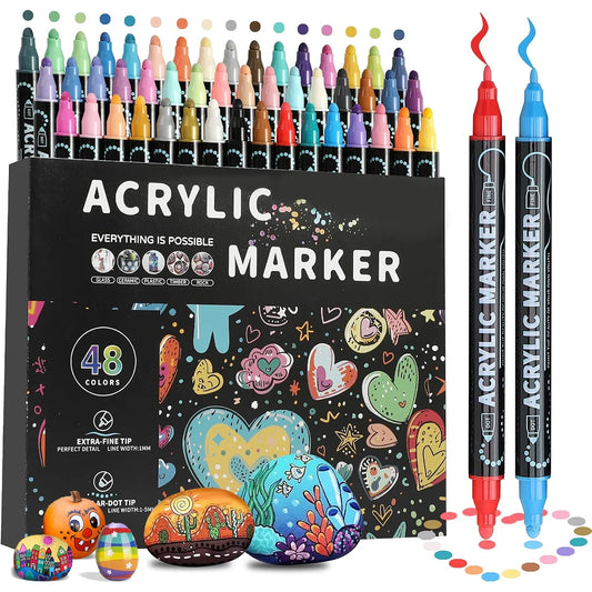 12/24/36/48 Colors Dual Tip Acrylic Paint Pens — Markers for Wood, Canvas, Stone, Rock, Glass & Ceramic DIY Crafts
