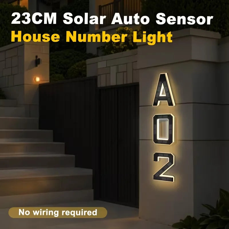 23cm Solar LED Address Sign - Smart Sensing House Number Light, Wireless Outdoor Door & Building Display