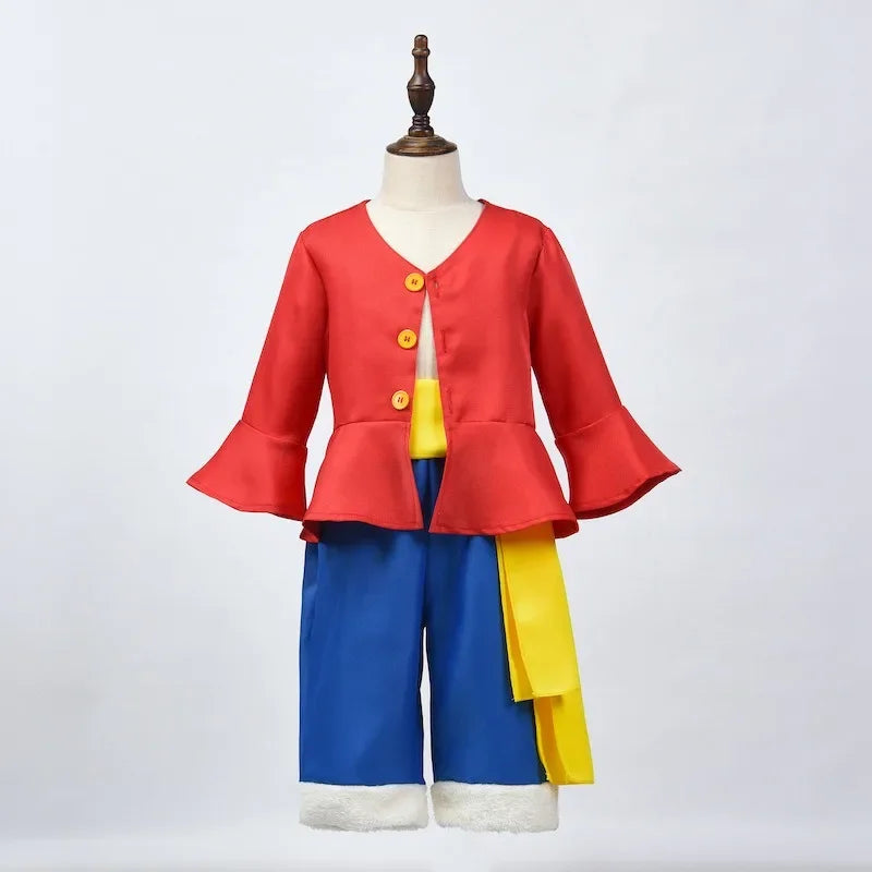 Monkey D. Luffy Halloween Cosplay Costume - Anime Straw Hat Pirate Outfit Set for Boys with Coat, Pants & Belt